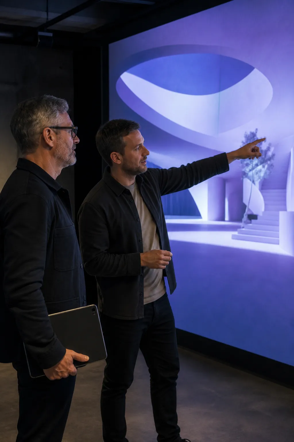 Facilitator and client reviewing an immersive spatial design