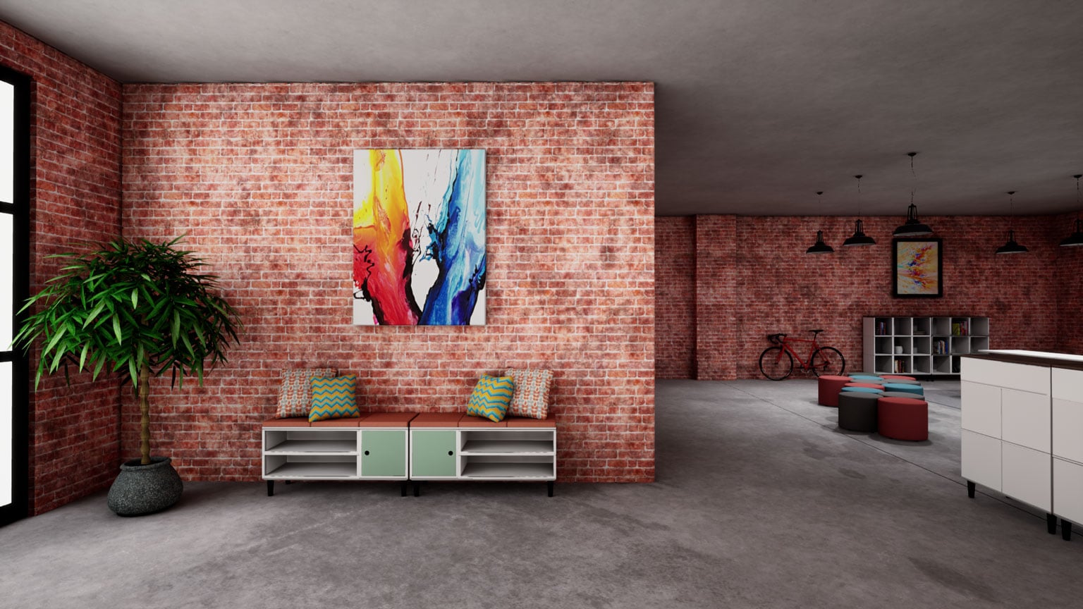 Real-time architectural visualization of a brick loft interior