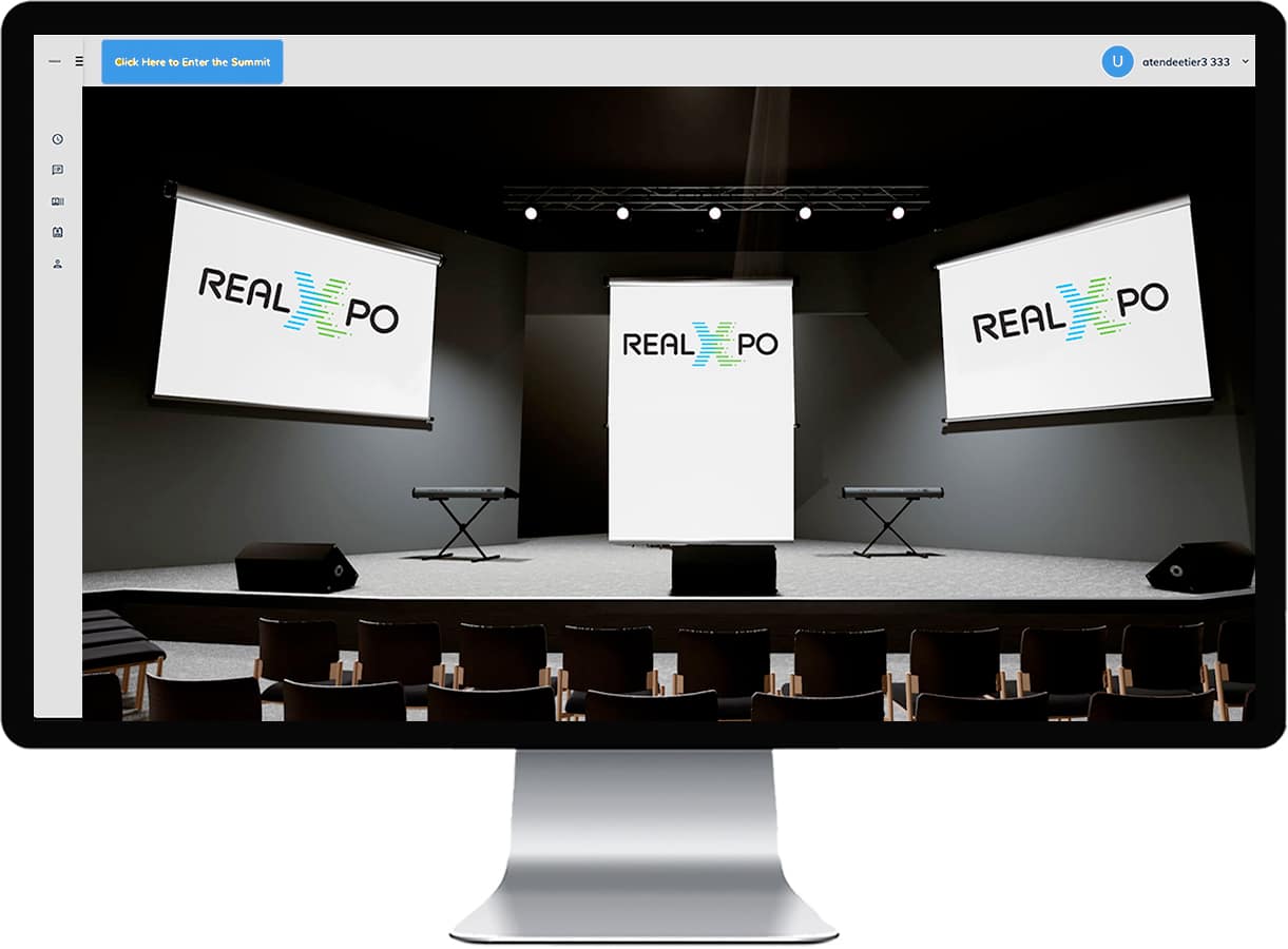 RealXpo presentation stage displayed in a desktop web browser