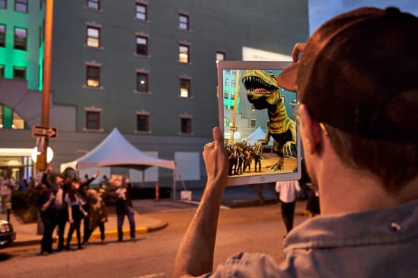 A geolocated augmented reality walking tour at the GEOINT conference