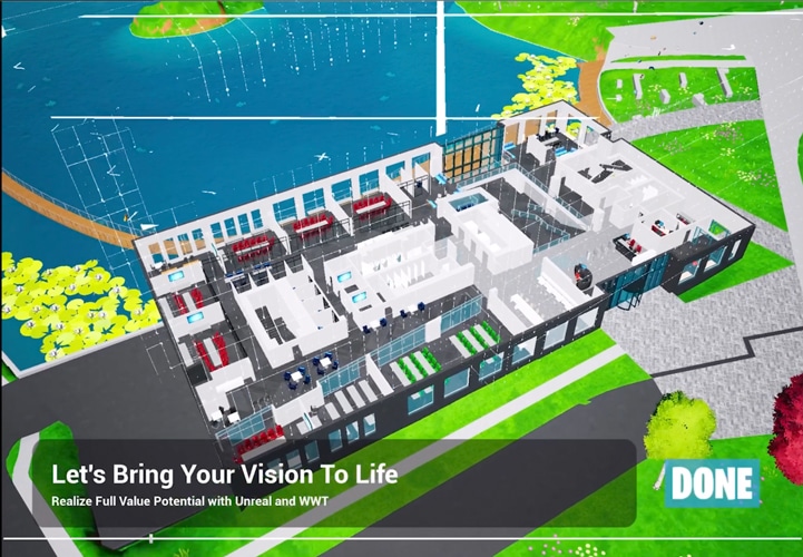 Top-down augmented reality view of the World Wide Technology headquarters first floor